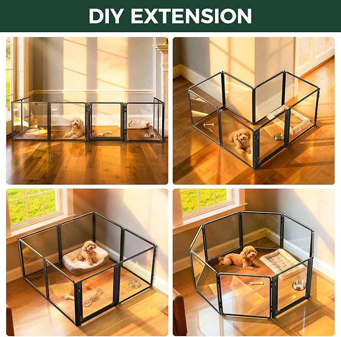 FXW AuraSpace Pro Acrylic Indoor Dog Playpen, Heavy-Duty with Metal Frame, 24" Height 8 Panels for Puppies & Small Dogs, Black│Patented