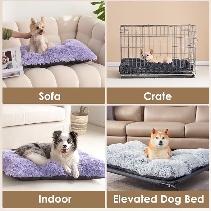 EHEYCIGA Fluffy XXL Dog Crate Pad, Plush Faux Fur Crate Bed for Extra Large Dogs, Calming Anti Anxiety XXL Dog Bed, Washable Soft Warm Mat with Non-Slip Bottom, Purple