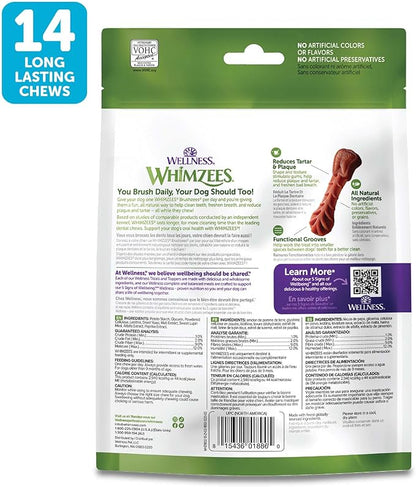 Wellness WHIMZEES Daily Brushzees Dog Dental Treat, VOHC Accepted Chews, Freshens Breath, Small Size, 7.4 oz Bag, 14 Count