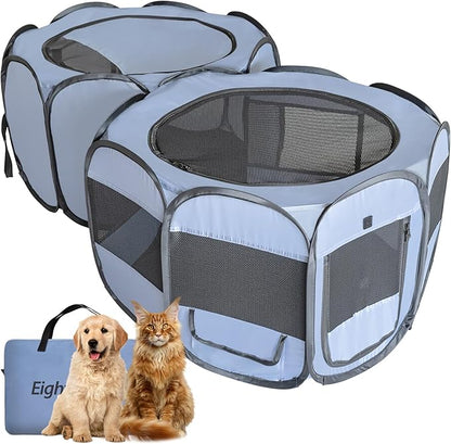 EighteenTek® XLarge 2-in-1 Pop up Dog Playpen, Assembly-Free, with Leakproof Pet Pee Pads,Portable Foldable Cat Tent Enclosure Indoor Outdoors Puppy Kittens Small Animals Crates (M, 72" Lx36 Wx24 H)