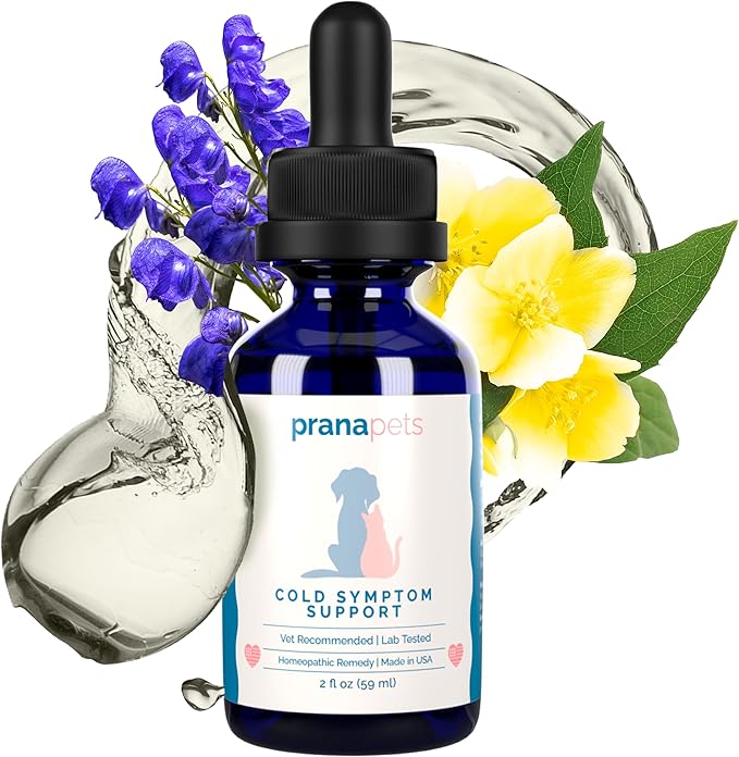 PranaPets Cold Symptom Support for Cats & Dogs | Natural Formula Safely Aids with Colds, Seasonal Allergies & Kennel Cough | Helps Open Airways for Easy Breathing