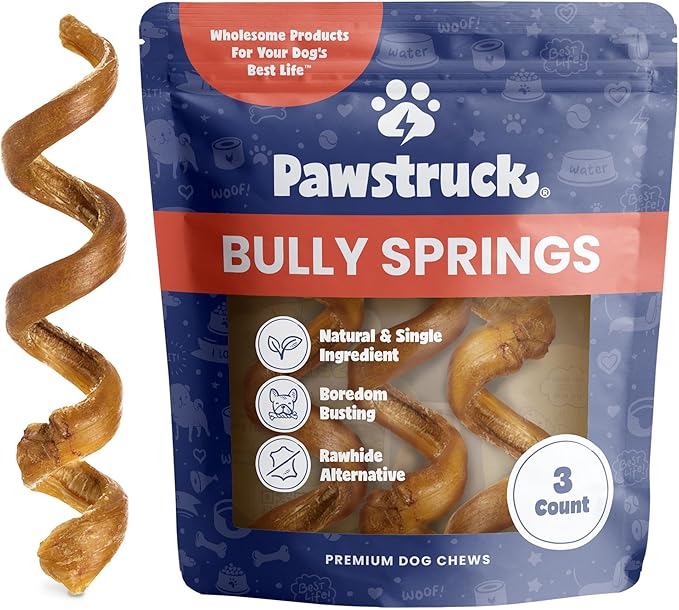Pawstruck All-Natural 6" Bully Stick Springs for Dogs - Fun, Challenging, Rawhide-Free, 100% Beef, Single Ingredient Chew Bones - Fully Digestible, Low Odor - 3 Pack - Packaging May Vary