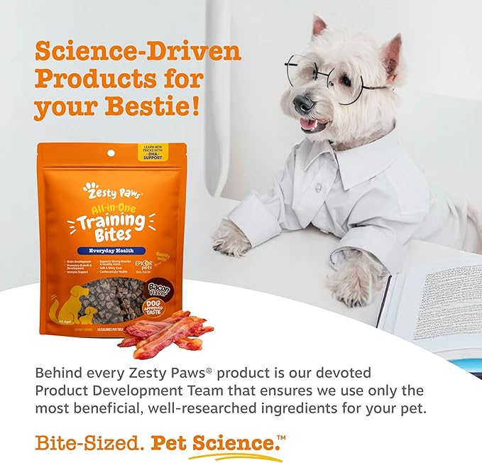 Zesty Paws Training Treats for Dogs & Puppies - Dog Treats for Training - Healthy Dog Chews for Hip, Joint & Muscle Health - for All Breeds and Ages - Bacon Flavor - 12oz