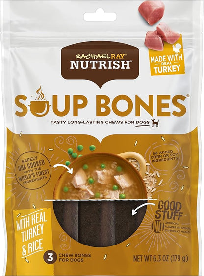 Nutrish Rachael Ray Dog Chews Soup Bones with Real Turkey & Rice, 24 Dog Treats