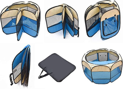 Portable Pet Playpen for Dogs and Cats,Pop Up Playpen for Small Middle Dogs Cats Pet Tent Playground, Indoor Outdoor,47x47x30,Blue/Black,1Pack