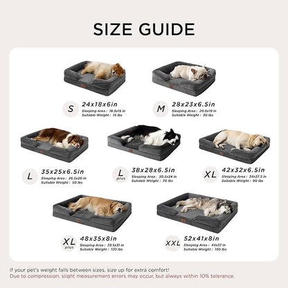 Bedsure XXL Orthopedic Dog Bed for Extra Large Dogs - Washable Giant Dog Cat Bed Waterproof, Comfort Dogs Couch Sofa with Washable Removable Cover, Pet Bed with Nonskid Bottom, Dark Grey, 52"