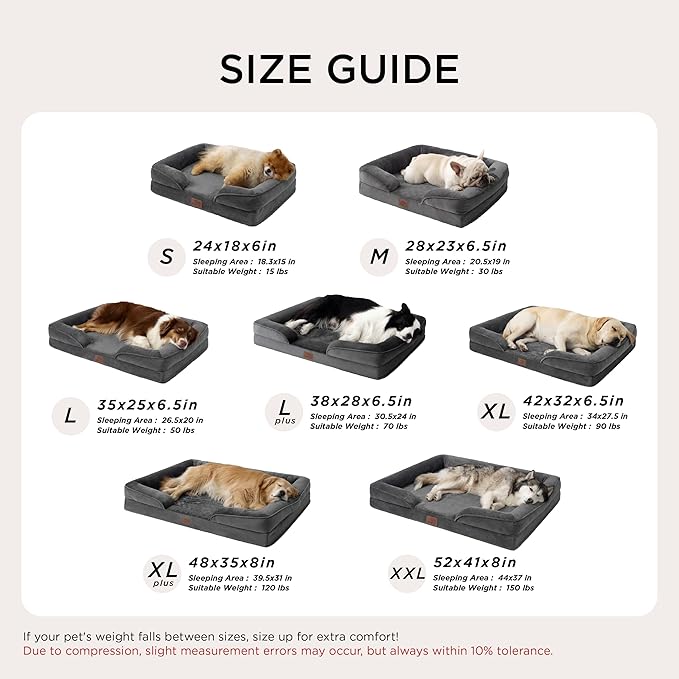 Bedsure Small Orthopedic Dog Bed - Washable Bolster Dog Sofa Beds for Small Dogs, Supportive Foam Pet Couch Bed with Removable Washable Cover, Waterproof Lining and Nonskid Bottom Couch, Dark Grey