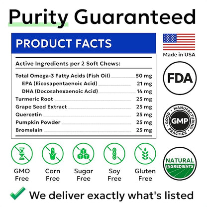 BARK&SPARK Dog Allergy Relief Soft Chews for Skin Health & Seasonal Allergies - Anti-Itch Supplement w/Omega-3, Quercetin & Bromelain Immune Treats for Dry Skin & Hot Spots - Chicken - 60ct