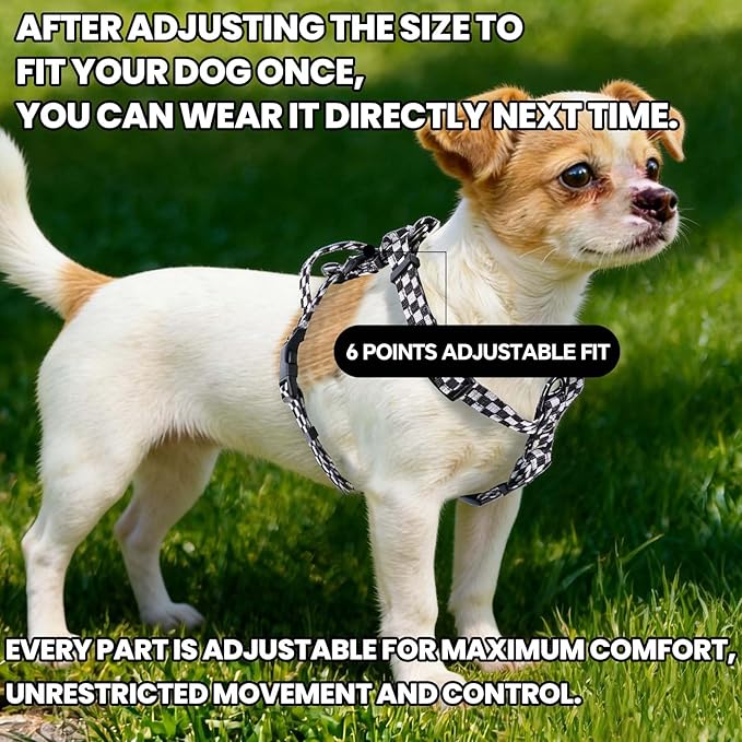 Roses&Poetry Dog Harness for Large Dogs, 6 Point Adjustable Fit No Pull Harness with Handle for Control and Easy Walking, Reflective Pet Halter Harnesses（Blackwhite-L）