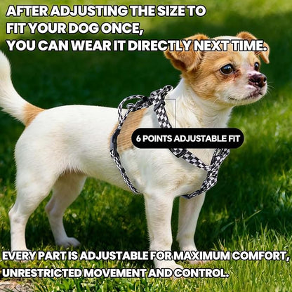 Roses&Poetry Dog Harness Medium Sized Dog, 6 Point Adjustable Fit No Pull Harness with Handle for Control and Easy Walking, Reflective Pet Halter Harnesses（Blackwhite-M）