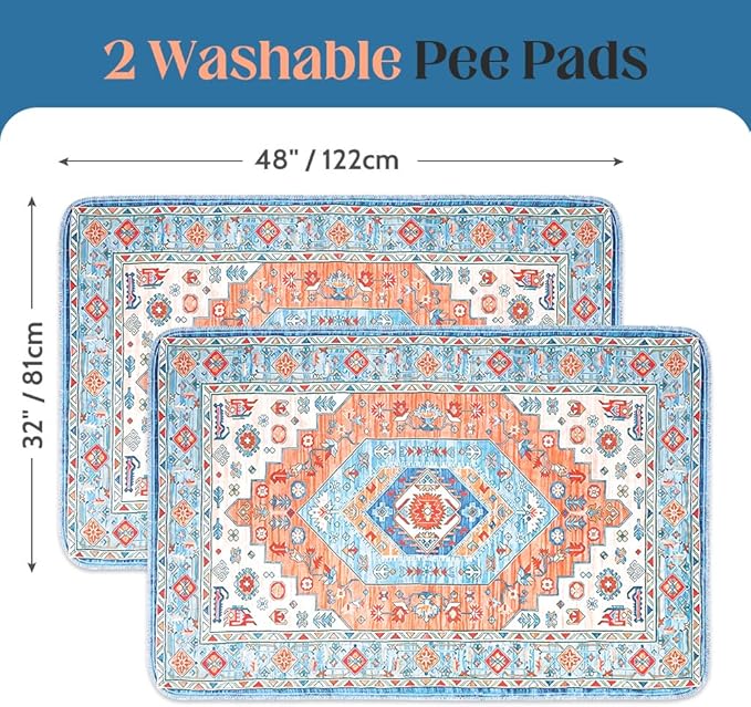 Washable Pee Pads for Dogs 2 Pack Reusable Puppy Training Pads 48"x32" Super Absorbent Waterproof Dog Training Pads, Non-Slip Potty Pads Whelping Pads Litter Mat Pet Supplies - Orange/Mix