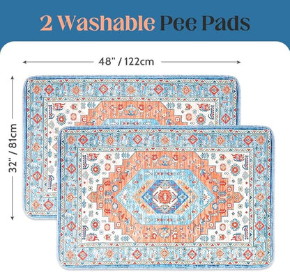 Washable Pee Pads for Dogs 2 Pack Reusable Puppy Training Pads 48"x32" Super Absorbent Waterproof Dog Training Pads, Non-Slip Potty Pads Whelping Pads Litter Mat Pet Supplies - Orange/Mix