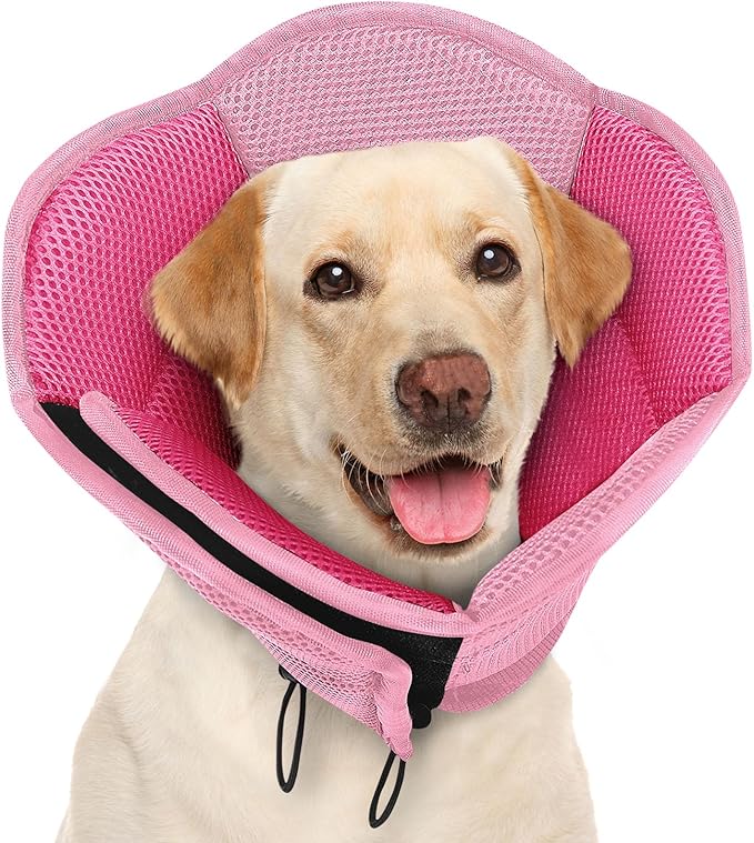 AOFITEE Large Dog Cone - Soft Dog Cone Stop Licking, Adjustable Extra Large Cones Dogs for Wound Healing, Pet Elizabethan Cones Collar After Surgery, XL Fabric Pet E-Collar, Pink X-Large