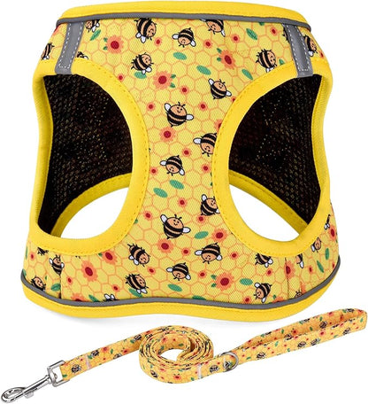 Mihqy Step in Dog Harness and Leash Set, Reflective Adjustable No Pull Dog Harness for Small Medium Dogs Puppy and Cats, Soft Padded Mesh Vest Harnesses for Girl and Boy Pets(Bee,M)