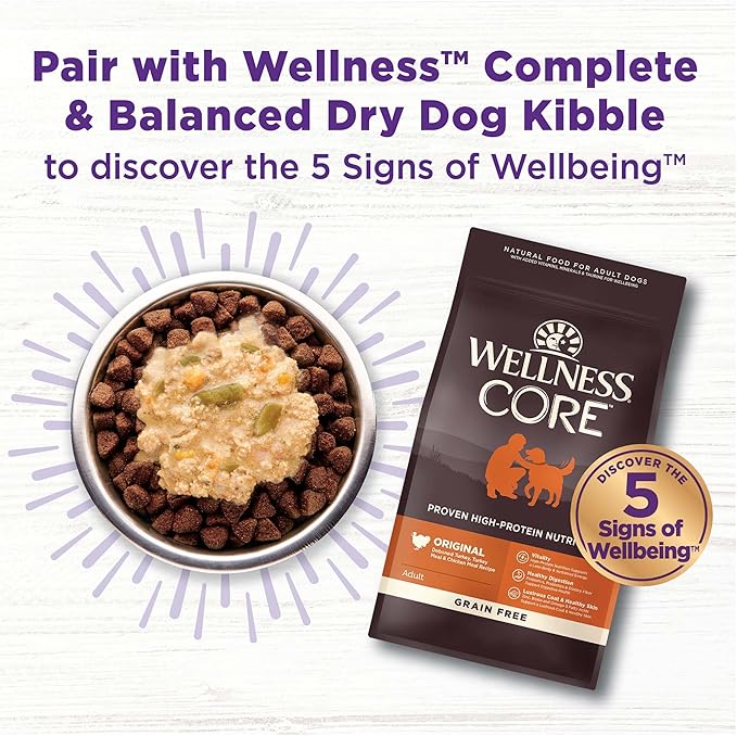 Wellness Bowl Boosters Hearty Topper Wet Dog Food for Small, Medium, and Large Breeds, Grain Free, Natural, Chicken and Pumpkin Recipe, 5.5 oz, Pack of 12