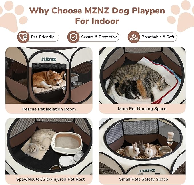 Dog Playpen, Portable Puppy Pet Crate Indoors for Small/Medium Dogs Cats Rabbits, Foldable Dog Cage Enclosure for Outdoor, Pop Up Dogs Tent Kennel with Carrying Case, Brown
