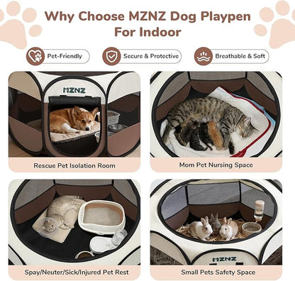 Dog Playpen, Portable Puppy Pet Crate Indoors for Small/Medium Dogs Cats Rabbits, Foldable Dog Cage Enclosure for Outdoor, Pop Up Dogs Tent Kennel with Carrying Case, Brown