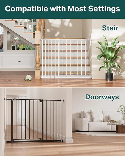 InnoTruth 29.5–40.75" Baby Gate for Stairs, 28" Tall Dog Gates for Doorways & Hallways, Safety Gate for Kids & Pets, Pressure-Mounted Walk-Through with Dual Lock & 2-Way Swing, White