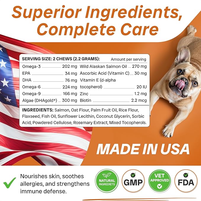 PawfectCHEW Fish Oil Omega 3 for Dogs - Allergy Relief - Joint Health - Itch Relief, Shedding - Skin and Coat Supplement - Alaskan Salmon Oil Chews - Omega 3 6 9 - EPA & DHA Fatty Acids