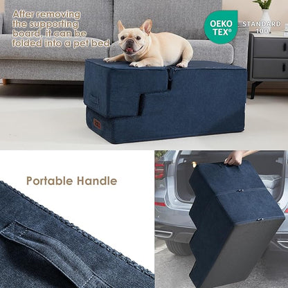 EHEYCIGA Dog Stairs for High Bed 22.5" H, 5-Step Dog Steps for Bed, Pet Steps for Small Dogs and Cats, Non-Slip Balanced Pet Ramp Indoor, Navy Blue