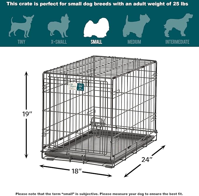 MidWest Homes for Pets 24-Inch LifeStages Crate for Small Breeds, 12-20 lbs, Single Door Folding Dog Crate with Divider Panel, Leak-Proof Tray & Secure Latch, Heavy-Duty & Easy to Assemble