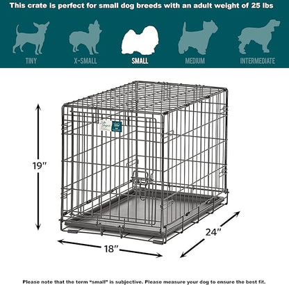 MidWest Homes for Pets 24-Inch LifeStages Crate for Small Breeds, 12-20 lbs, Single Door Folding Dog Crate with Divider Panel, Leak-Proof Tray & Secure Latch, Heavy-Duty & Easy to Assemble