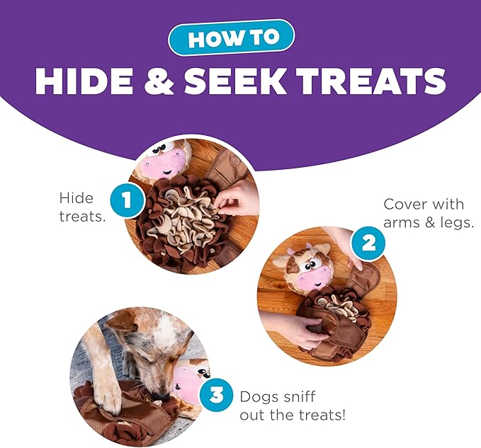 Outward Hound by Nina Ottosson Snuffle Palz Plush Snuffle Mat Dog Treat Puzzle, Non-Slip, Brown, Cow, Large