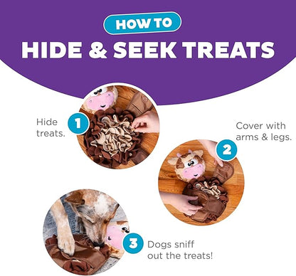 Outward Hound by Nina Ottosson Snuffle Palz Plush Snuffle Mat Dog Treat Puzzle, Non-Slip, Brown, Cow, Large