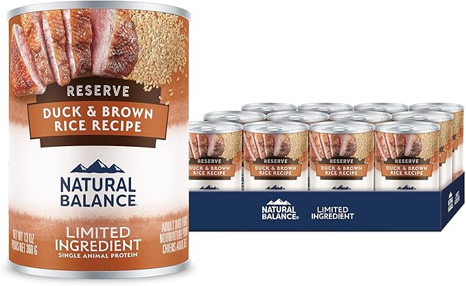 Natural Balance Limited Ingredient Adult Wet Canned Dog Food with Healthy Grains, Reserve Duck & Brown Rice Recipe, 13 Ounce (Pack of 12)