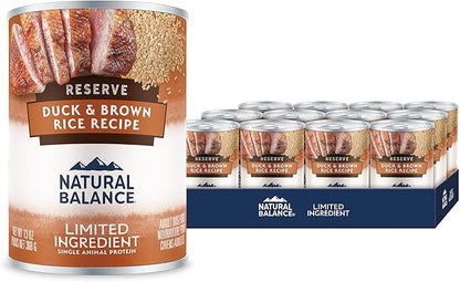 Natural Balance Limited Ingredient Adult Wet Canned Dog Food with Healthy Grains, Reserve Duck & Brown Rice Recipe, 13 Ounce (Pack of 12)