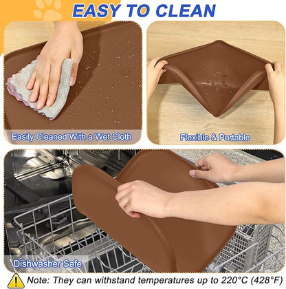 SMILOOL Silicone Pet Feeding Mat with Raised Edge for Food and Water, Dog Bowl Mats, Cat Bowls Placemat with High Lip for Floor Waterproof, Rubber Tray for Cats and Dogs 24 x 16 x0.8 Brown