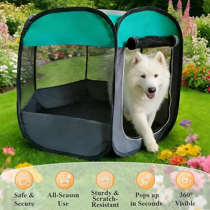 Dog Cat Playpen, Pet Playpen Indoor for Dog Crate Tent Cage Outdoor Foldable Dog Enclosure, Green Large