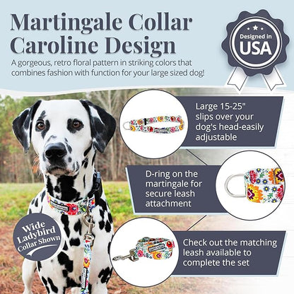 Lucky Love Dog Martingale Dog Collar - Adjustable, No-Slip, Durable, & Soft Webbing Collar for Male and Female Dogs Ideal for Training & Walking - Ladybird, Large