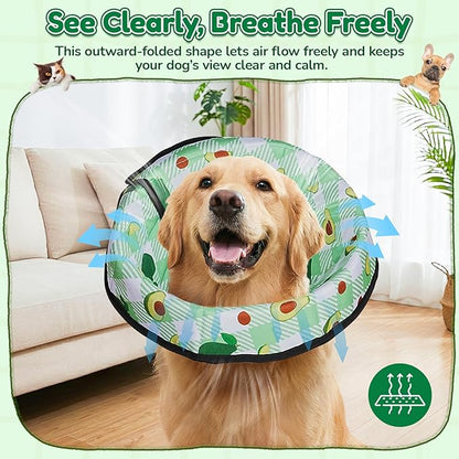 Soft Dog Cone Collar After Surgery: Foldable Long Comfortable Comfy Fabric Recovery Shame Elizabethan Stop Licking Small Medium Large Dogs (Green, XL)