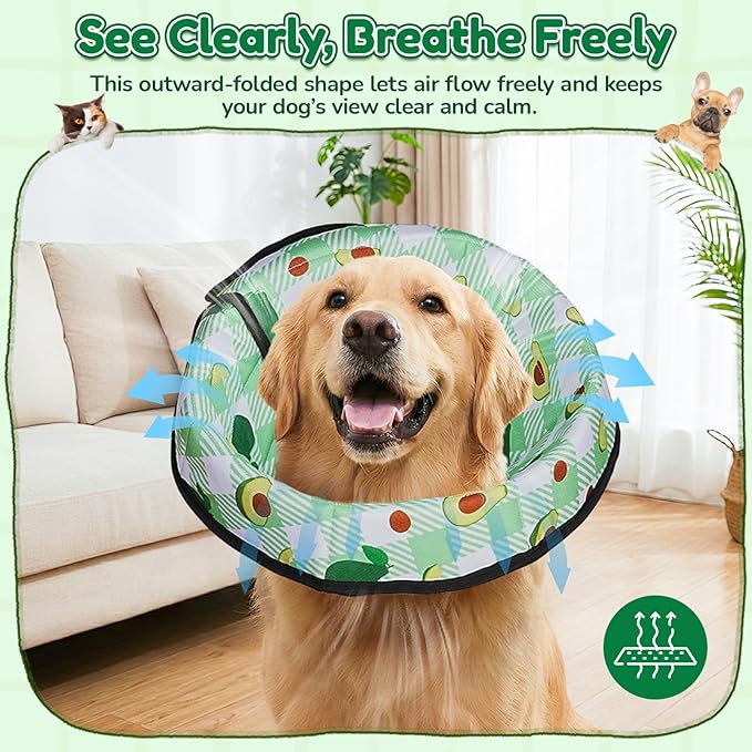 Soft Dog Cone Collar After Surgery: Foldable Long Comfortable Comfy Fabric Recovery Shame Elizabethan Stop Licking Small Medium Large Dogs (Green, M)