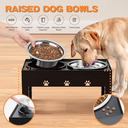 Elevated Dog Bowls with 2 Stainless Steel Bowls, 5-Height Adjustable Stand (3.1", 9" to 12"), for Improved Digestion & Neck Support, Easy Clean, Non-Slip Base Raised Feeder for Medium Large Dogs