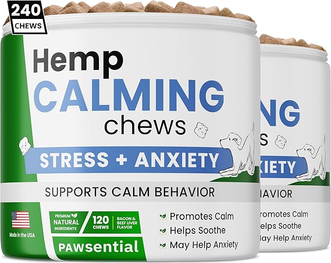 Advanced Hemp Calming Treats for Dogs - Anxiety Relief Calming Chews - Separation Aid - Stress Relief During Fireworks, Storms, Thunder - Aggressive Behavior, Barking - Made in USA - 240Ct