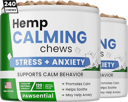 Advanced Hemp Calming Treats for Dogs - Anxiety Relief Calming Chews - Separation Aid - Stress Relief During Fireworks, Storms, Thunder - Aggressive Behavior, Barking - Made in USA - 240Ct