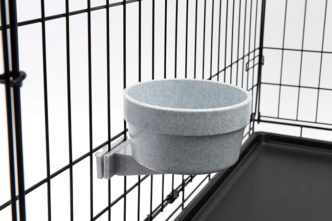 Lixit® Kennel Cage Food or Water Bowl - Non Spill Hanging Removable Dog Crate Bowls - Carrier Water Food Bowl for Dogs or Cats - Attaches to Cage for Convenient Feeding and Drinking (Gray, 20 Ounce)