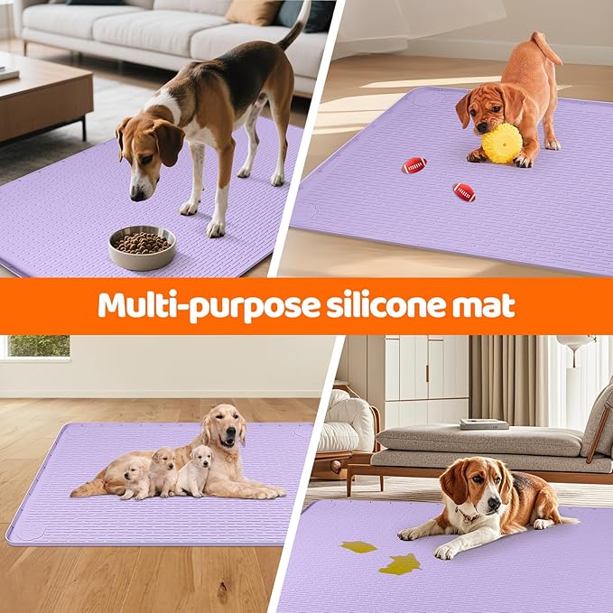Pee Pads for Dogs, 34" x 22" Extra Large Reusable Silicone Mat, Washable Puppy Training Pads for Potty Training, Non-Slip, Leak-Proof, Indoor Floor Protection (Purple)
