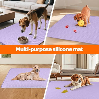 Pee Pads for Dogs, 34" x 22" Extra Large Reusable Silicone Mat, Washable Puppy Training Pads for Potty Training, Non-Slip, Leak-Proof, Indoor Floor Protection (Purple)