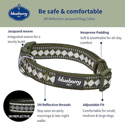 Blueberry Pet 3 Colors 3M Reflective Jacquard Neoprene Padded Adjustable Dog Collar, Olive