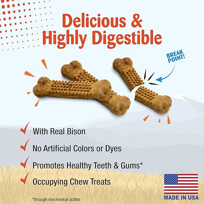 Nylabone Nubz Wild Natural Edible Chew Treats for Dogs, Made in USA, Bison Flavor, Small - Up to 25 lbs. (4 Count) (Pack of 2)