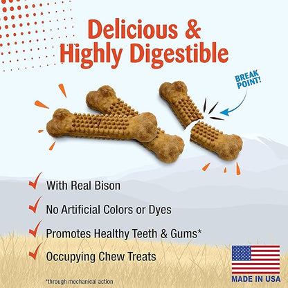 Nylabone Nubz Wild Natural Edible Chew Treats for Dogs, Made in USA, Bison Flavor, Small - Up to 25 lbs. (4 Count) (Pack of 2)