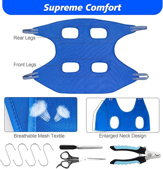 ATESON Pet Grooming Hammock for Small Dogs & Cats with Nail Clippers/Nail Trimmers/Grooming Scissors, Dog Grooming Harness for Nail Trimming, Pet Grooming Sling Helper