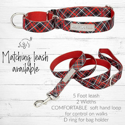 Lucky Love Dog Martingale Dog Collar & Leash - Adjustable, No-Slip, Durable, Comfortable, Soft Webbing, & Stylish Patterned Collar & Leash Set for Male and Female Dogs - Heywood Combo, Medium