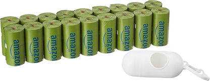 Amazon Basics Premium Leak Proof Dog Poop Bags with Dispenser and Leash Clip, Talcum Powder Scented, 13" x 9", 270 Count (18 Rolls of 15)