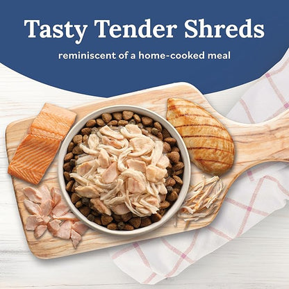Blue Buffalo Tender Shreds Salmon & Chicken Toppers in Savory Broth, Natural Dog Food Complement, Salmon & Chicken, 2.5-oz. Pouch, 24-Count