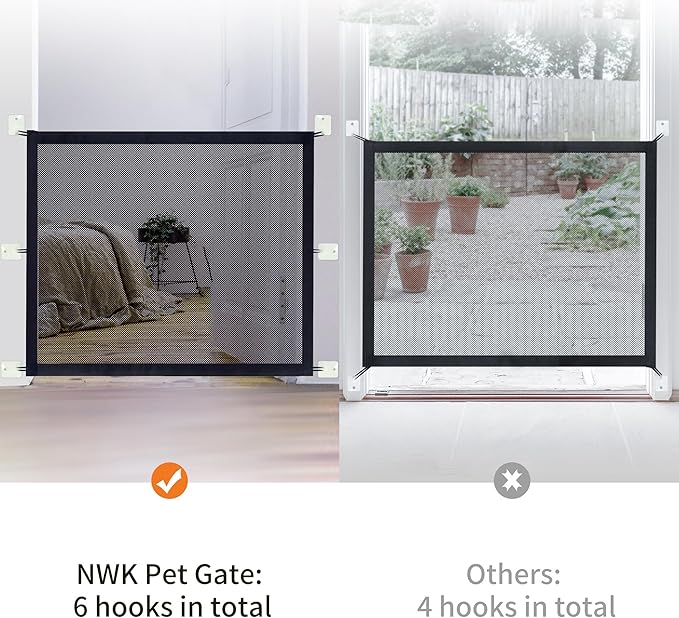 NWK Magic Dog Gate for Stairs Pet Gate for The House Providing a Safe Enclosure for Pets to Play and Rest, 6 Hooks Design (50'' X 30'')