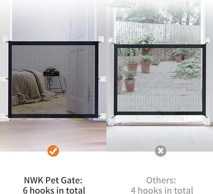 NWK Magic Dog Gate for Stairs Pet Gate for The House Providing a Safe Enclosure for Pets to Play and Rest, 6 Hooks Design (50'' X 30'')